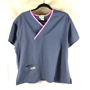 Vintage Urban Scrub Women's Top Size X Large Gray Pink Pipping Cotton Blend